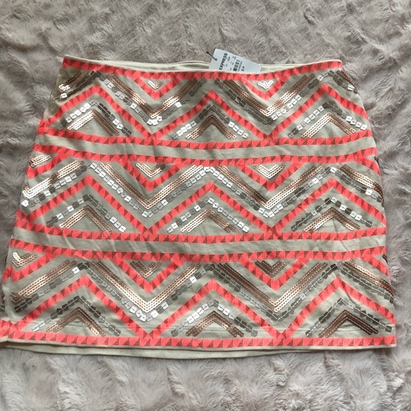 NWT Express Aztec tribal neon sequin skirt S - Picture 1 of 2